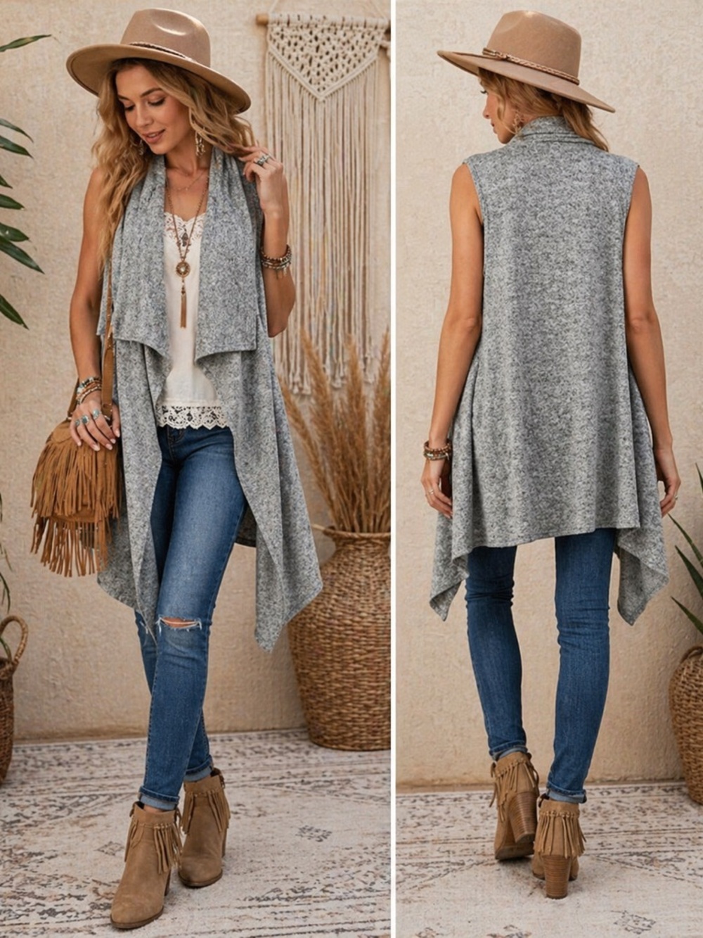 Soft Marbled Grey Sleeveless Vest Size Large NWOT